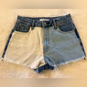 PacSun Colorblock Festival Jean Shorts Blue White Denim 24
